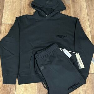 Essentials Fear of God Stretch Limo Black Hoodie and Pants Jogger Sets (Cuffed)